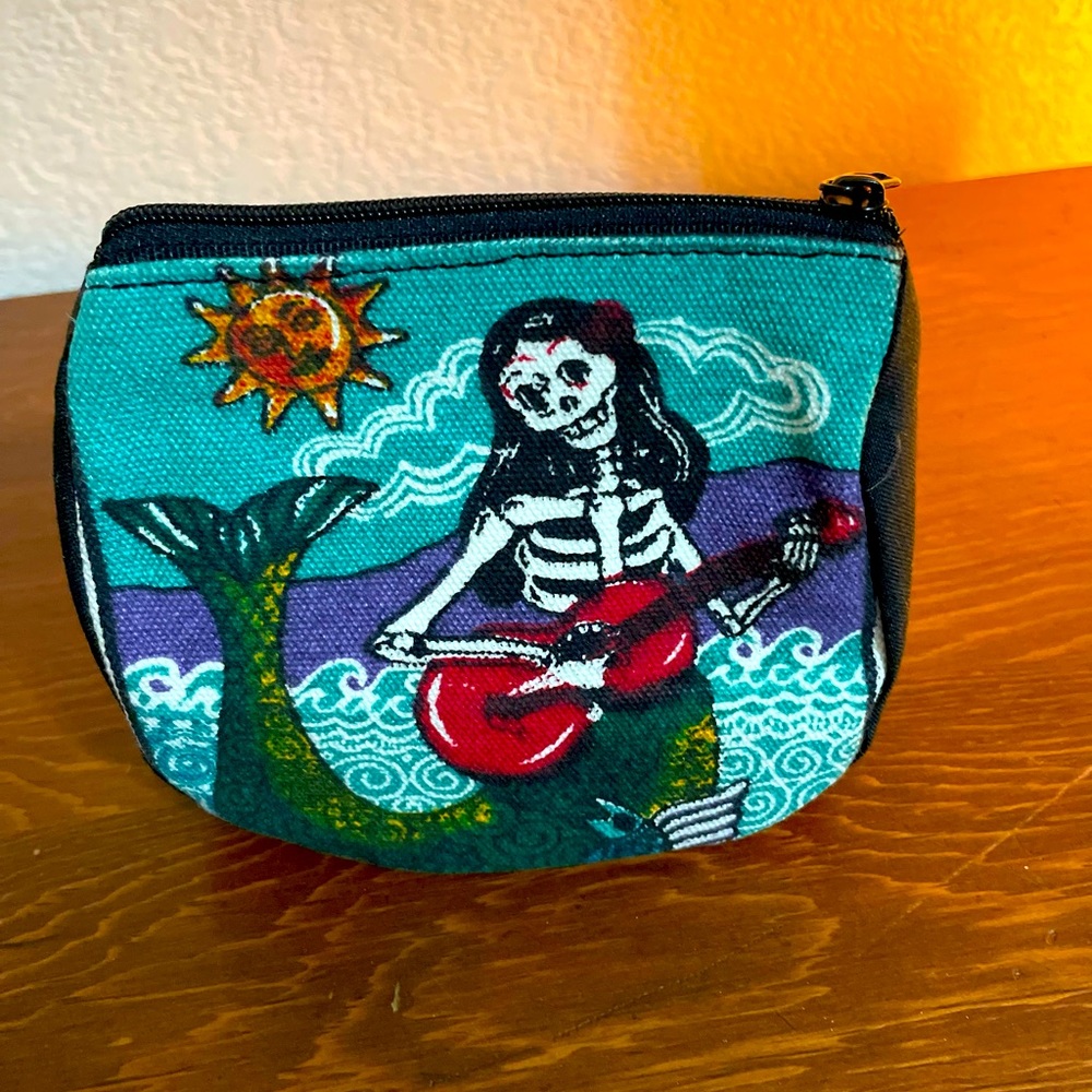 Small Coin Purse Mermaid Skeleton with Guitar design NWOT
